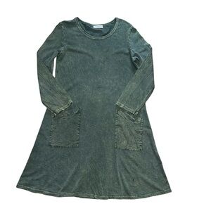 Washed Sage Long Sleeve Pocket A-Line Dress
